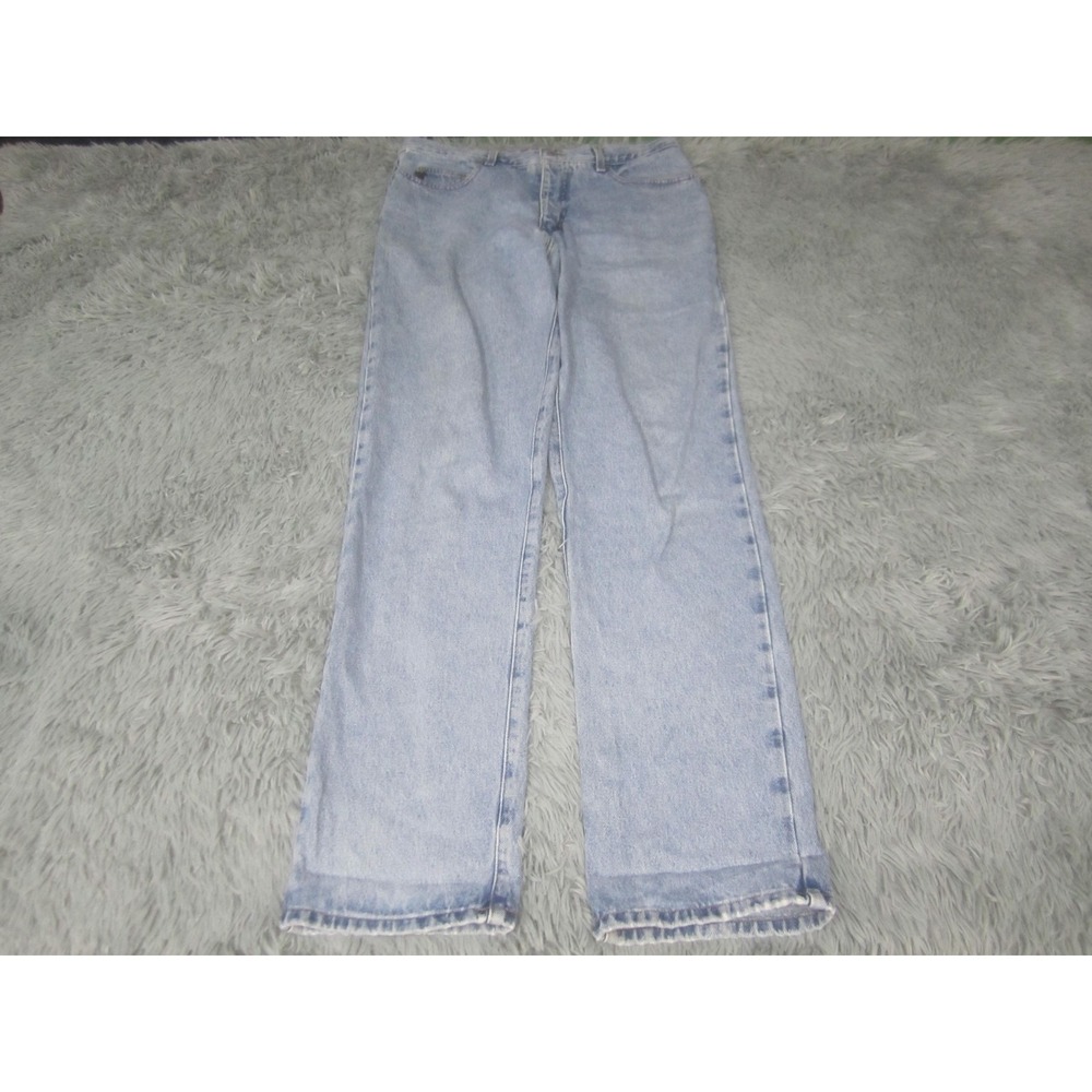 VTG Guess Jeans Mens 34x34 Blue Light Wash Straight Distressed Denim Zip Fly